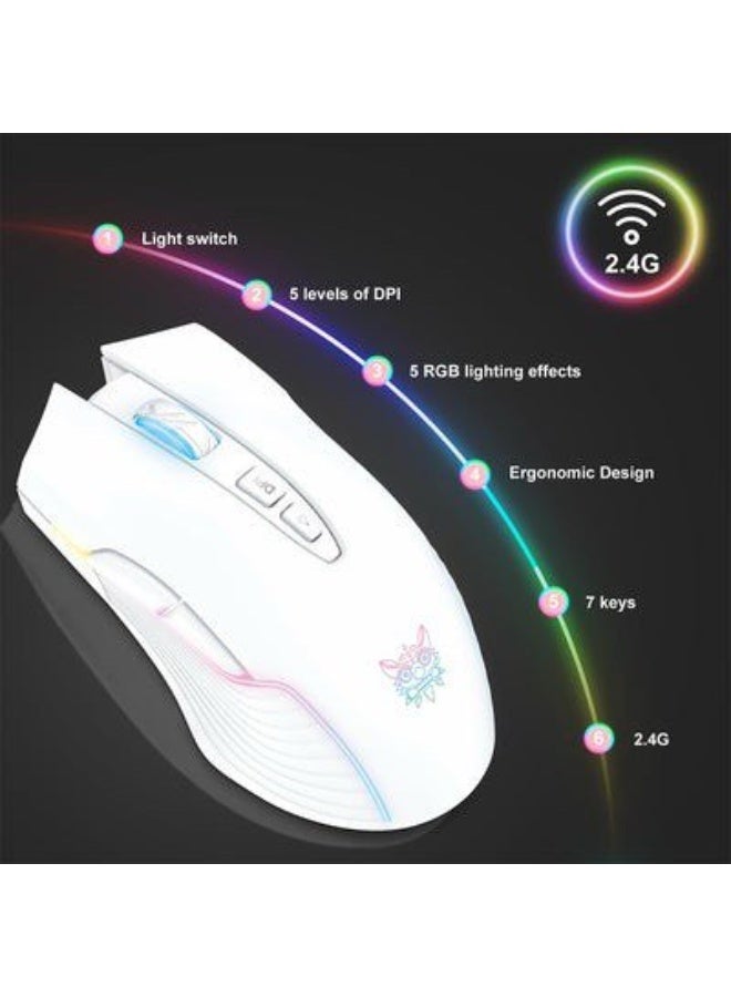 أونيكوما ماوس ألعاب لاسلكي ONIKUMA CW905 مع اتصال USB 2.4 جيجاهرتز، إضاءة RGB، و3600 DPI - أبيض ONIKUMA CW905 Wireless Gaming Mouse with 2.4GHz USB Connection, RGB Lighting, and 3600 DPI White - Image 4
