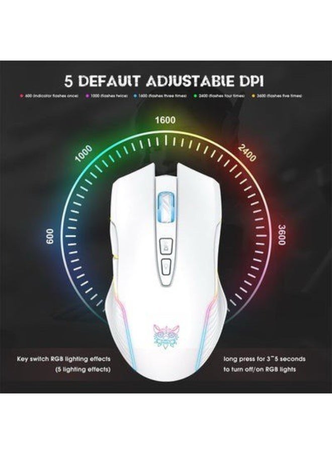 أونيكوما ماوس ألعاب لاسلكي ONIKUMA CW905 مع اتصال USB 2.4 جيجاهرتز، إضاءة RGB، و3600 DPI - أبيض ONIKUMA CW905 Wireless Gaming Mouse with 2.4GHz USB Connection, RGB Lighting, and 3600 DPI White - Image 3