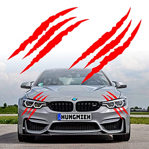 HungMieh 2PCS Claw Mark Car Decak Car Headlight Decal158 Inch Monster Claw Scratch Stripe Stickers for Dodge ChallengerCharger Reflective Red