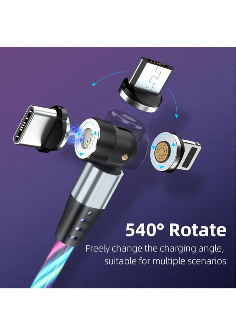 Excefore 3 in 1 Light Up Phone Charger Cable, Type C Streamer Light Magnet Charger Cable, 540 ° Rotating Magnetic Suction USB Cable, Compatible with iPhone and Xiaomi (2 Meter, Blue) - Image 3