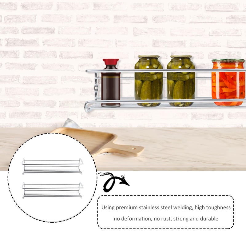 Wall Mounted Spice Rack 2pcs Silver Hanging Shelf Organizer For Cabinet Door Seasoning Bottle Holder - Image 4
