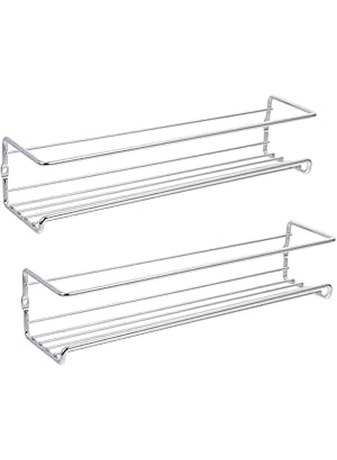 Wall Mounted Spice Rack 2pcs Silver Hanging Shelf Organizer For Cabinet Door Seasoning Bottle Holder - Image 1