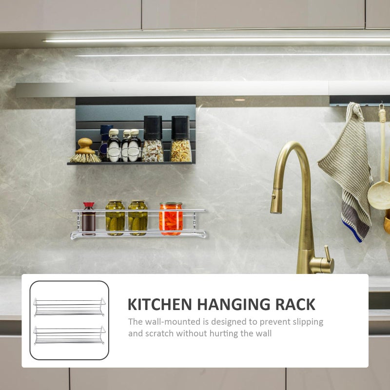 Wall Mounted Spice Rack 2pcs Silver Hanging Shelf Organizer For Cabinet Door Seasoning Bottle Holder - Image 5
