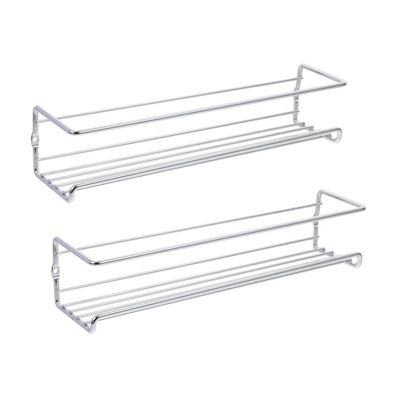 Wall Mounted Spice Rack 2pcs Silver Hanging Shelf Organizer For Cabinet Door Seasoning Bottle Holder - Image 2