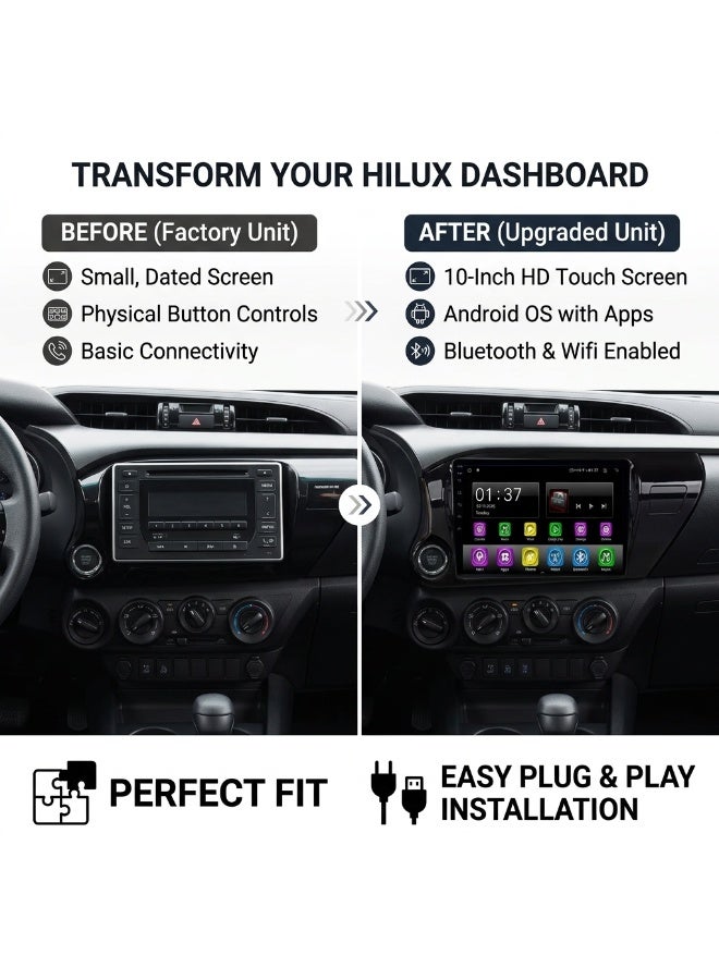 شاشة تعمل باللمس أندرويد نظام ستيريو السيارة لتيوتا هيلوكس 2013-2018 مع GPS الملاحة Carplay - Image 4