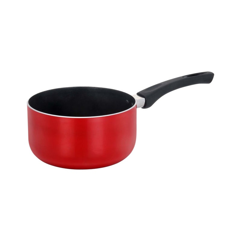 Chefline Aluminium Non-Stick Saucepan, 16 cm, Black/Red