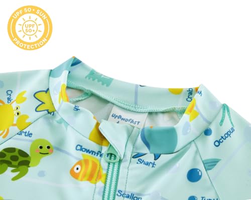 upandfast Baby Boy Swimsuit Rash Guard Shirts Toddler Boy Swimwear Full Zipper UPF 50+ Sun Protection Infant One Piece Bathing Suit (Marine Life, 12-18 Months) - Image 4