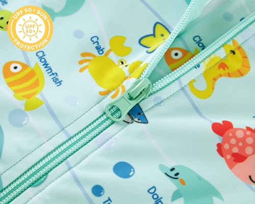 upandfast Baby Boy Swimsuit Rash Guard Shirts Toddler Boy Swimwear Full Zipper UPF 50+ Sun Protection Infant One Piece Bathing Suit (Marine Life, 12-18 Months) - Image 5