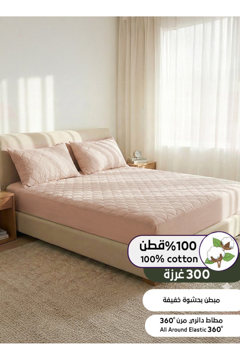 Melen Double bed sheet set, 300 thread count, cotton, lightly padded, Letitia, beige, light pink, 3 pieces - Image 1