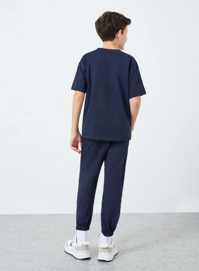 Styli Teens Blue T-Shirt and Badge Detail Joggers Set
