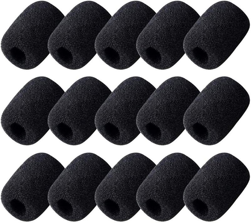 SUMAJU 15 Pack Foam Microphone Windscreen, Lapel Headset Microphone Sponge Mini Foam Cover Shield Protection for Variety of Headset (Black) - Image 1