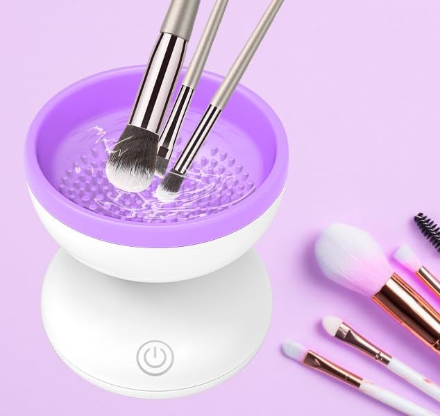 Nightstar Portable Automatic Electric Makeup Brush Cleaner Machine Cosmetic Paint Brush Spinner Cleaner for Makeup Brush Makeup Foundation Sponge Powder Puff 1 PC PURPLEWHITE - Image 2