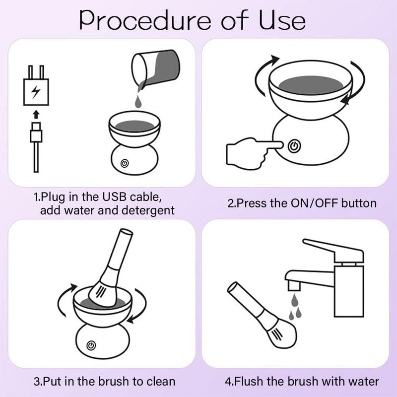 Nightstar Portable Automatic Electric Makeup Brush Cleaner Machine Cosmetic Paint Brush Spinner Cleaner for Makeup Brush Makeup Foundation Sponge Powder Puff 1 PC PURPLEWHITE - Image 4