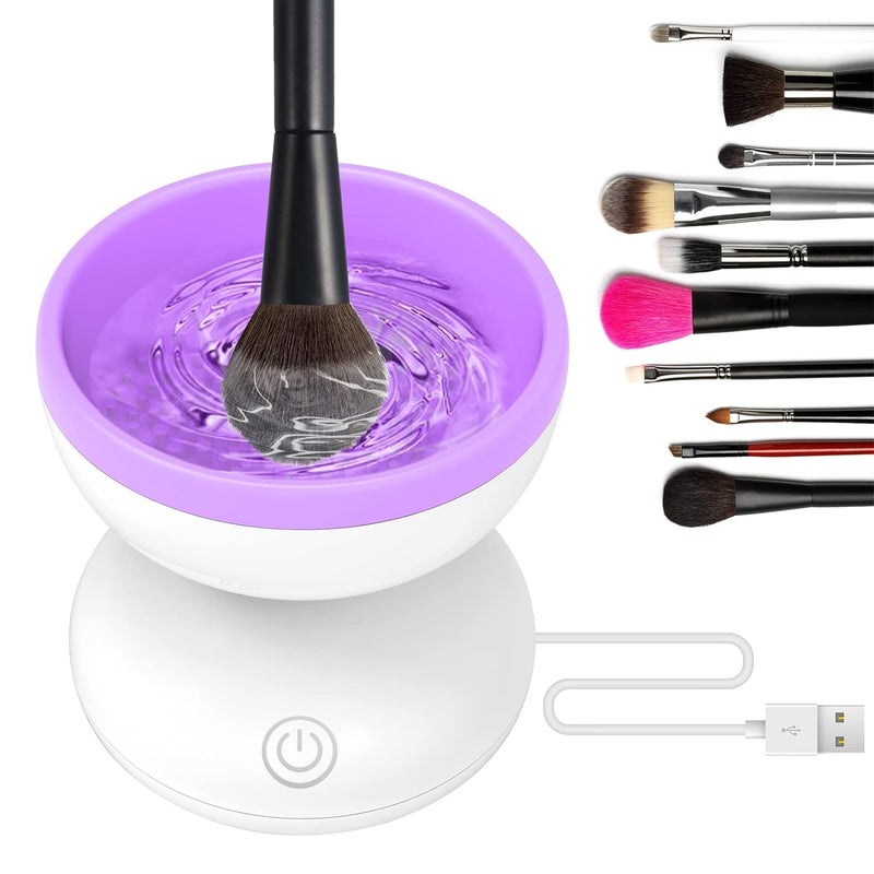 Nightstar Portable Automatic Electric Makeup Brush Cleaner Machine Cosmetic Paint Brush Spinner Cleaner for Makeup Brush Makeup Foundation Sponge Powder Puff 1 PC PURPLEWHITE - Image 1