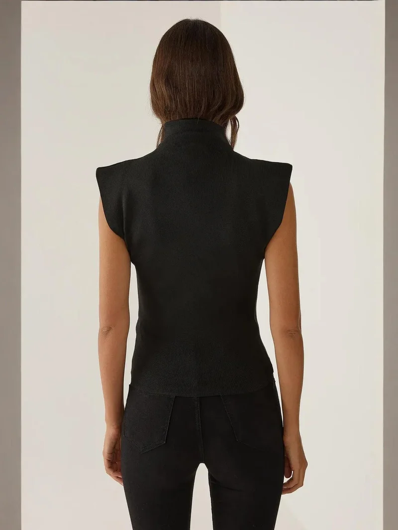 HICCUP Turtleneck Slim Fit Sweater with Shoulder Pads