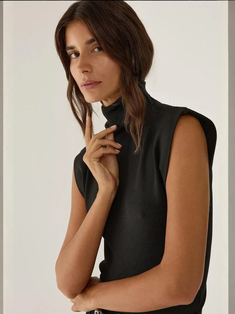 HICCUP Turtleneck Slim Fit Sweater with Shoulder Pads