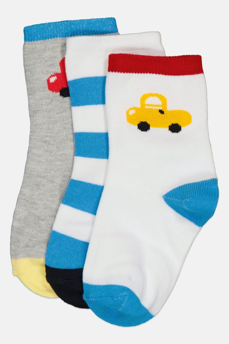 Joe Boxer Kids Boy 3 Pairs Graphic Print Crew Socks, Multicolor - Image 1