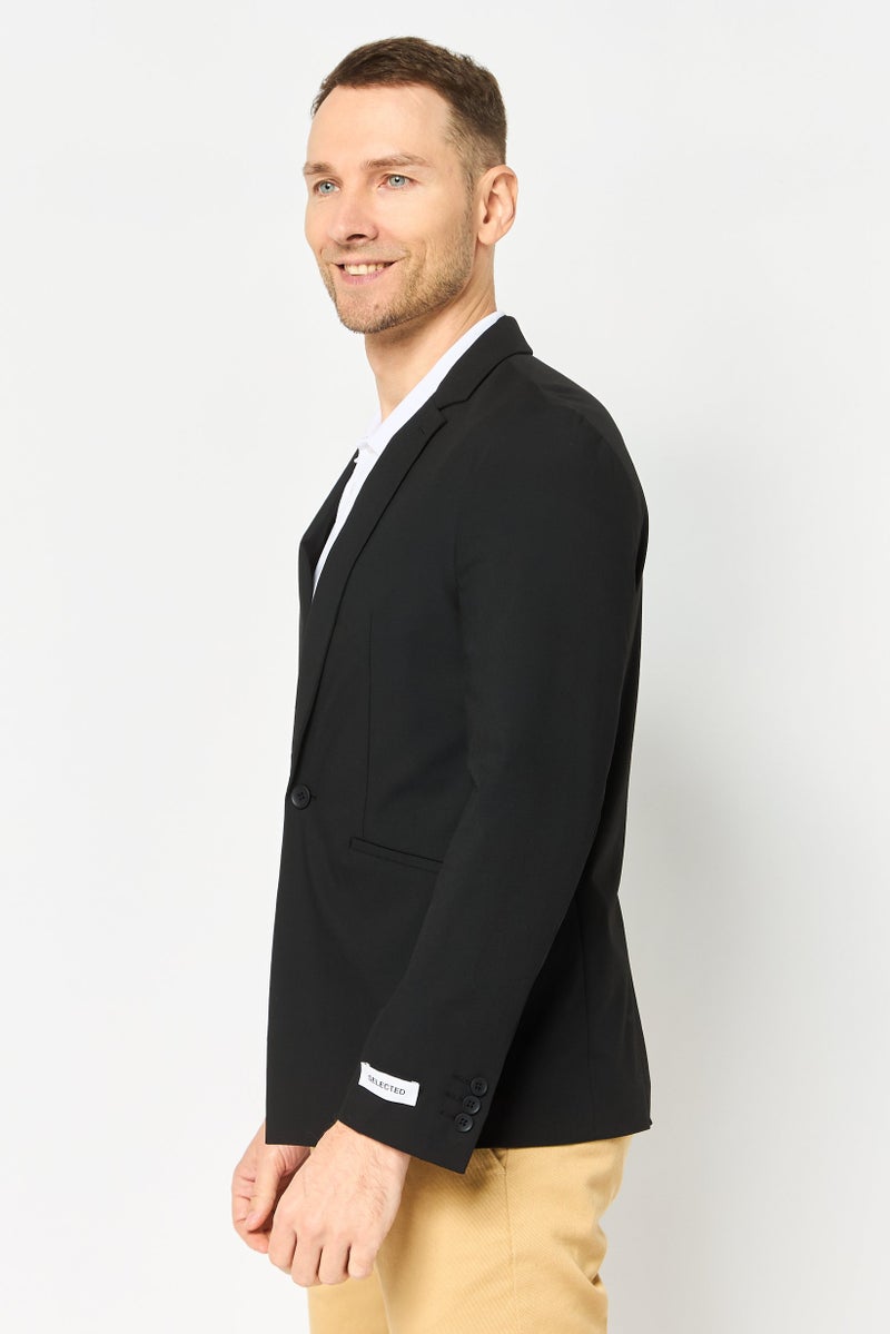 SELECTED Men Fashion Fit Solid Semi Formal Blazer, Black - Image 4