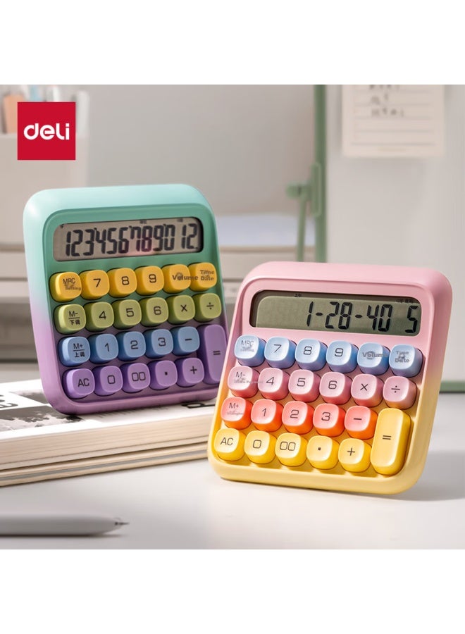 Deli Round Dot High-button Voice Calculator, 12-digit Wide Screen Display, Stylish Student/office Supplies, Gradient Color, Yellow Te26 - Image 3