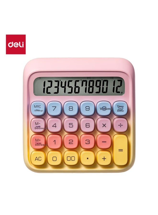 Deli Round Dot High-button Voice Calculator, 12-digit Wide Screen Display, Stylish Student/office Supplies, Gradient Color, Yellow Te26 - Image 4