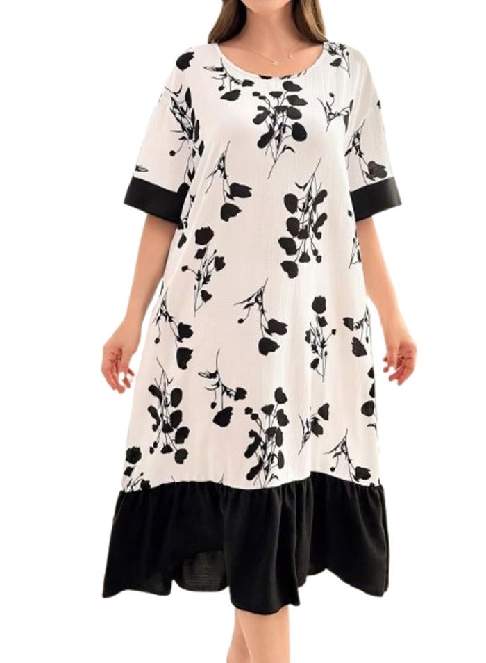Women's short home jalabiya - floral print - white  - Image 2