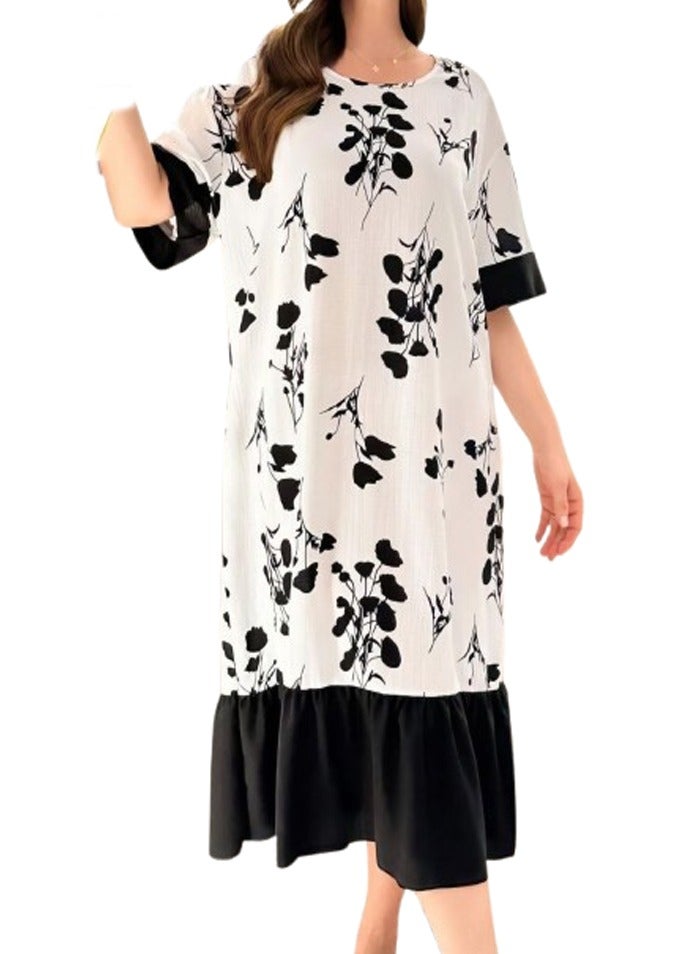 Women's short home jalabiya - floral print - white  - Image 3