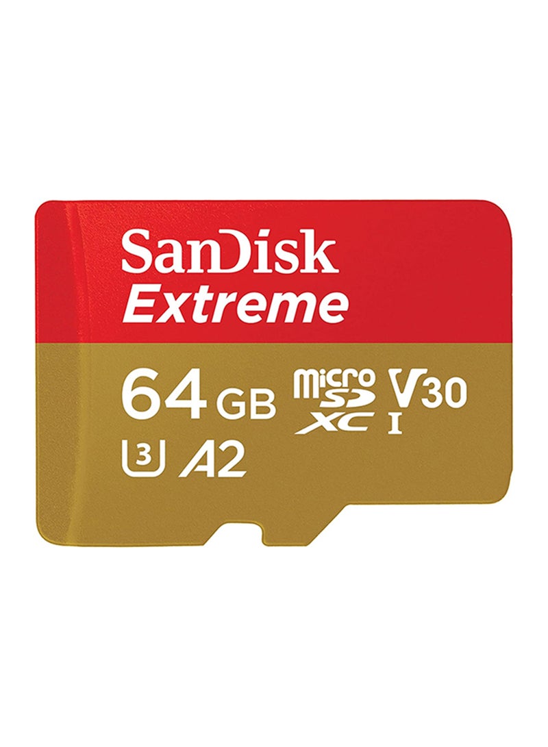 sandisk 64 GB Extreme microSDXC Card UHS-I A2 V30 U3 C10 - 170/80 MB/s SDSQXAH-064G-GN6MN - Image 1
