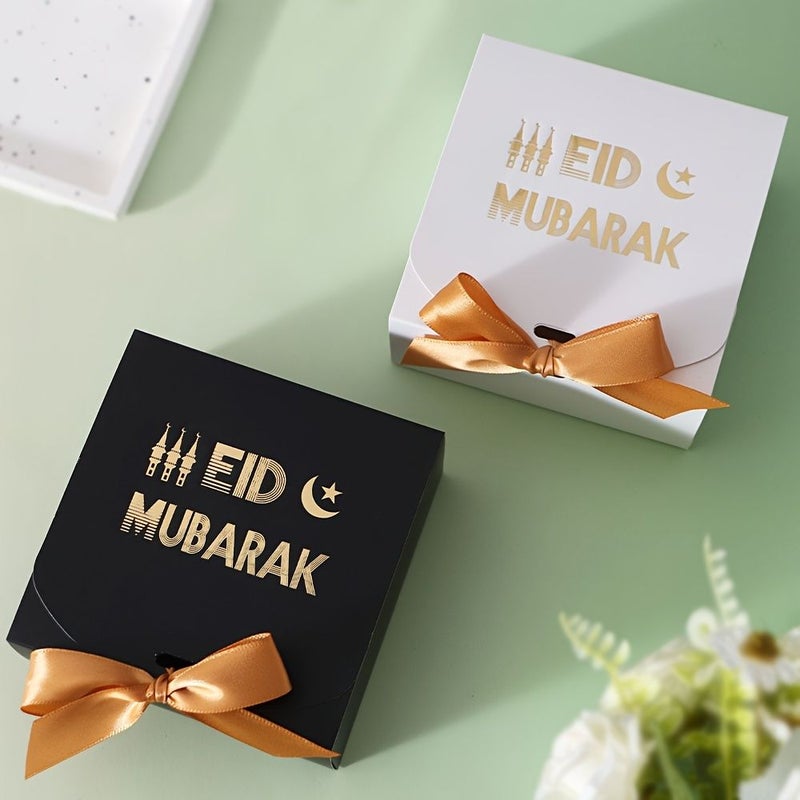 Black Box 5Pcs Eid Mubarak Gift Box With Golden Ribbon Ramadan Arabic Phrases - Image 5