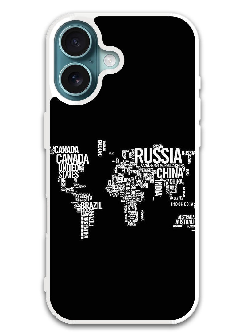 Theodor Protective Case Cover For APPLE IPHONE 16 Plus Written World Map  (White Bumper) - Image 1