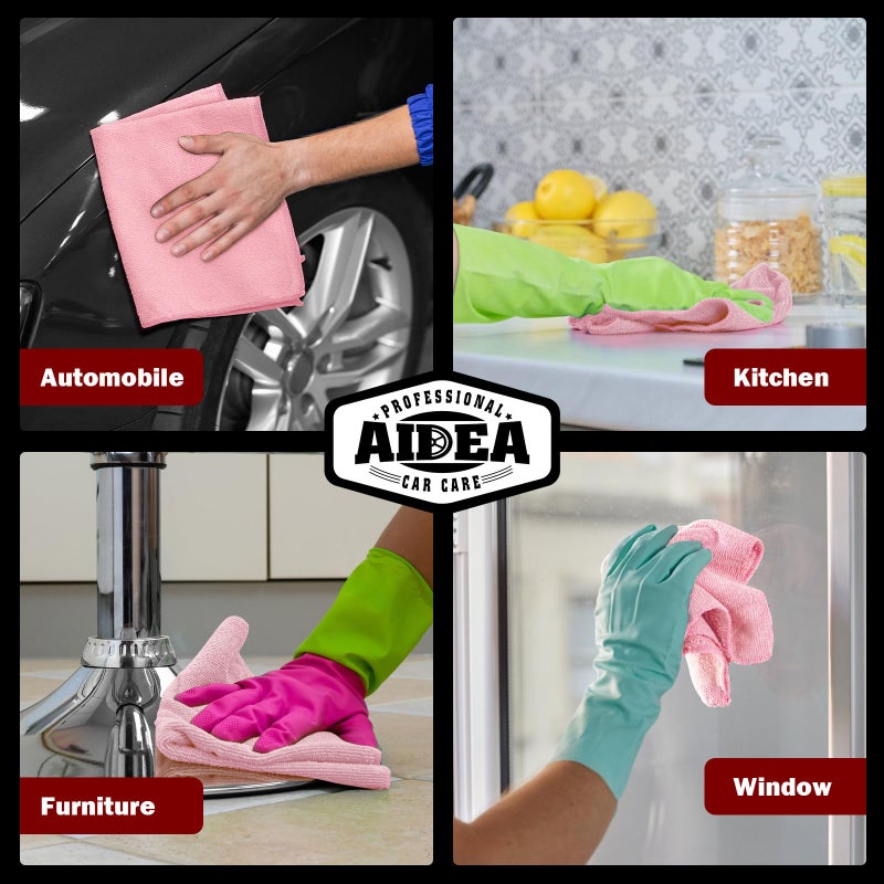 AIDEA Microfiber Cleaning Cloth Pink 20PK, Microfiber Towels for Cars, Premium Car Cloths, Dusting Cloth Lint Free Cleaning Rags for SUVs, House, Kitchen, Window, Workshops,12Ã—12" - Image 5