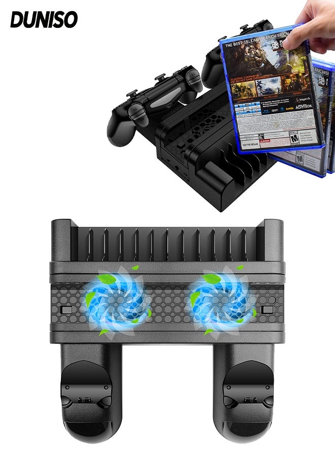 DUNISO Multifunctional Cooling Vertical Stand,Cooling Base Bracket Radiator,Multifunction Cooling Fan,with 2 Cooling Fan,Sturdy and Durable,for PS4/ SLIM/PRO,Black - Image 1