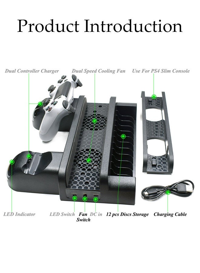 DUNISO Multifunctional Cooling Vertical Stand,Cooling Base Bracket Radiator,Multifunction Cooling Fan,with 2 Cooling Fan,Sturdy and Durable,for PS4/ SLIM/PRO,Black - Image 2