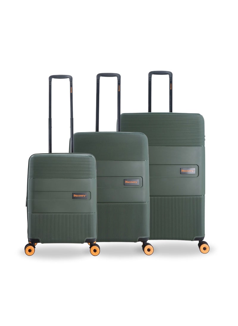 Discovery Discovery Trails PP Hardside Luggage Set Khaki, Durable Expandable Unbreakable Double Zip Lightweight Travel Bag 4 Double Wheel TSA Lock 3pcs Suitcase Trolley Bag (21+26+30 Inch).  - Image 1