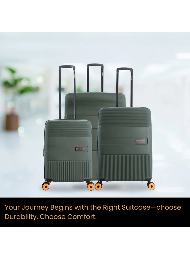 Discovery Discovery Trails PP Hardside Luggage Set Khaki, Durable Expandable Unbreakable Double Zip Lightweight Travel Bag 4 Double Wheel TSA Lock 3pcs Suitcase Trolley Bag (21+26+30 Inch).
