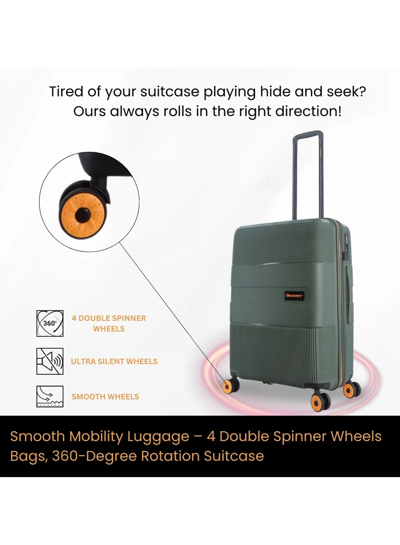 Discovery Discovery Trails PP Hardside Luggage Set Khaki, Durable Expandable Unbreakable Double Zip Lightweight Travel Bag 4 Double Wheel TSA Lock 3pcs Suitcase Trolley Bag (21+26+30 Inch).