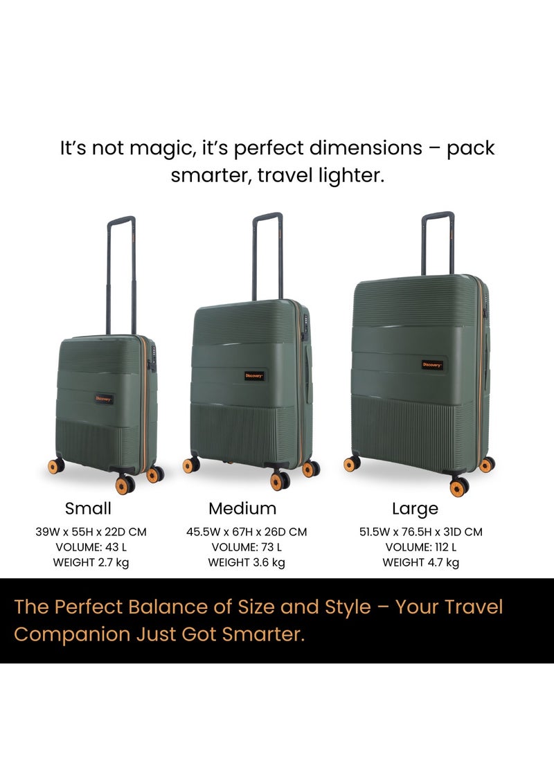 Discovery Trails PP Hardside Luggage Set Khaki, Durable Expandable Unbreakable Double Zip Lightweight Travel Bag 4 Double Wheel TSA Lock 3pcs Suitcase Trolley Bag (21+26+30 Inch). - pzsku/Z27E46B0DC125691B7C88Z/45/1741331158/3e868010-da8a-4a93-bf6c-0531a6498ef0