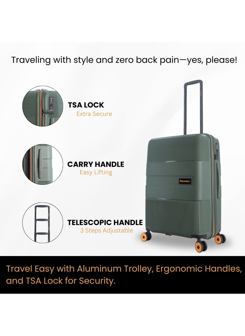 Discovery Trails PP Hardside Luggage Set Khaki, Durable Expandable Unbreakable Double Zip Lightweight Travel Bag 4 Double Wheel TSA Lock 3pcs Suitcase Trolley Bag (21+26+30 Inch). - pzsku/Z27E46B0DC125691B7C88Z/45/1741331163/42a8e076-1b7f-40d3-ae54-6b3f95587303