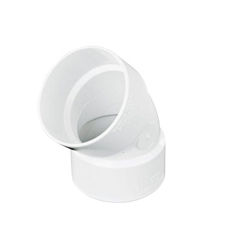 NDS 3P03 PVC 45Degree Elbow 3Inch for Hub X Hub SolventWeld Connections for Use with 3Inch Sewer and Drain Pipe White
