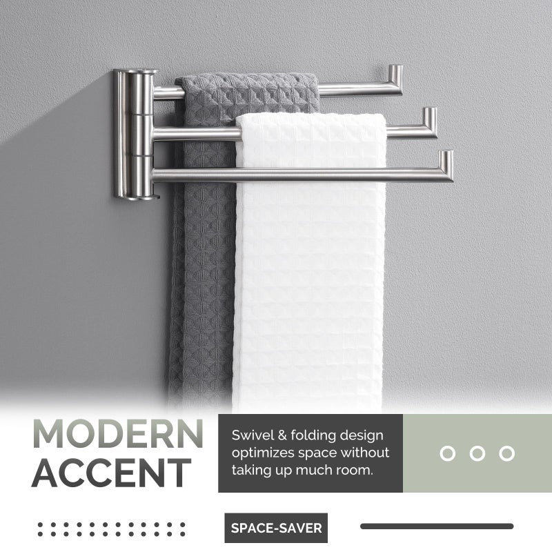Angle Simple Swivel Hand Towel Holder 3 Bars Brushed Nickel  304 Stainless Steel Hand Towel Rack for Bathroom Wall Mount - Image 3