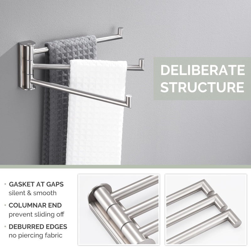Angle Simple Swivel Hand Towel Holder 3 Bars Brushed Nickel  304 Stainless Steel Hand Towel Rack for Bathroom Wall Mount - Image 5