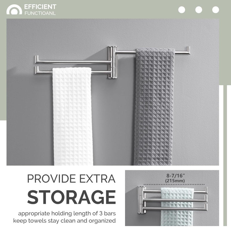 Angle Simple Swivel Hand Towel Holder 3 Bars Brushed Nickel  304 Stainless Steel Hand Towel Rack for Bathroom Wall Mount - Image 4