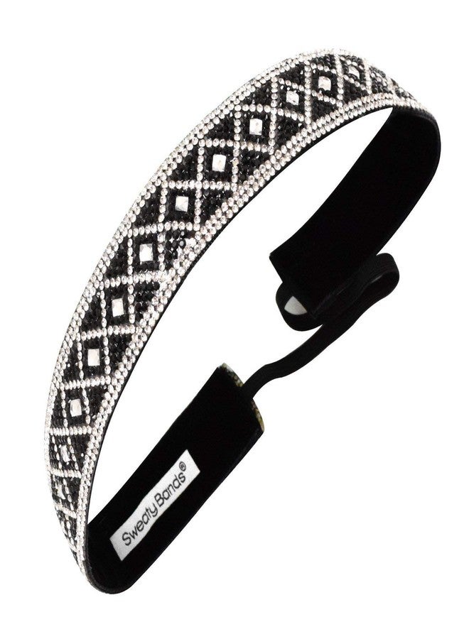 Sweaty Bands Womens Girls Headband - Non-Slip, Velvet-Lined Jeweled Hairband - Bling It Queening Silver Black 1-Inch - Image 1