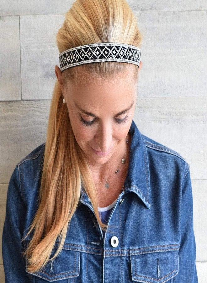 Sweaty Bands Womens Girls Headband - Non-Slip, Velvet-Lined Jeweled Hairband - Bling It Queening Silver Black 1-Inch - Image 3