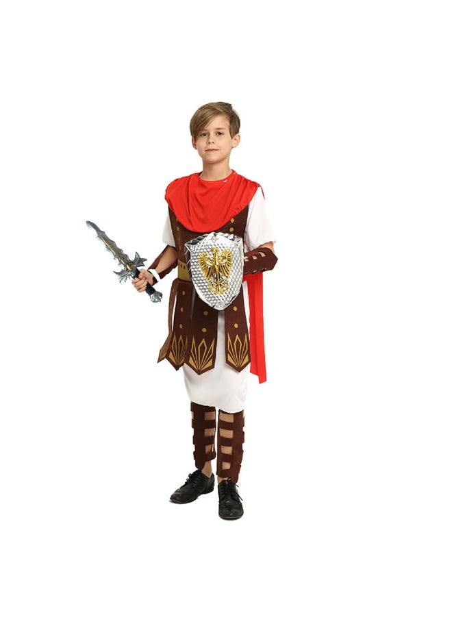 Al Aoyama boy Roman Gladiator Costume Set with plastics Sword & Shield, Red Warrior Halloween Outfit for Boys  Role Play Party Cosplay  - Image 1