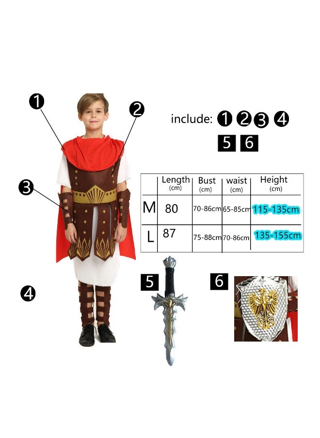 Al Aoyama boy Roman Gladiator Costume Set with plastics Sword & Shield, Red Warrior Halloween Outfit for Boys  Role Play Party Cosplay  - Image 2