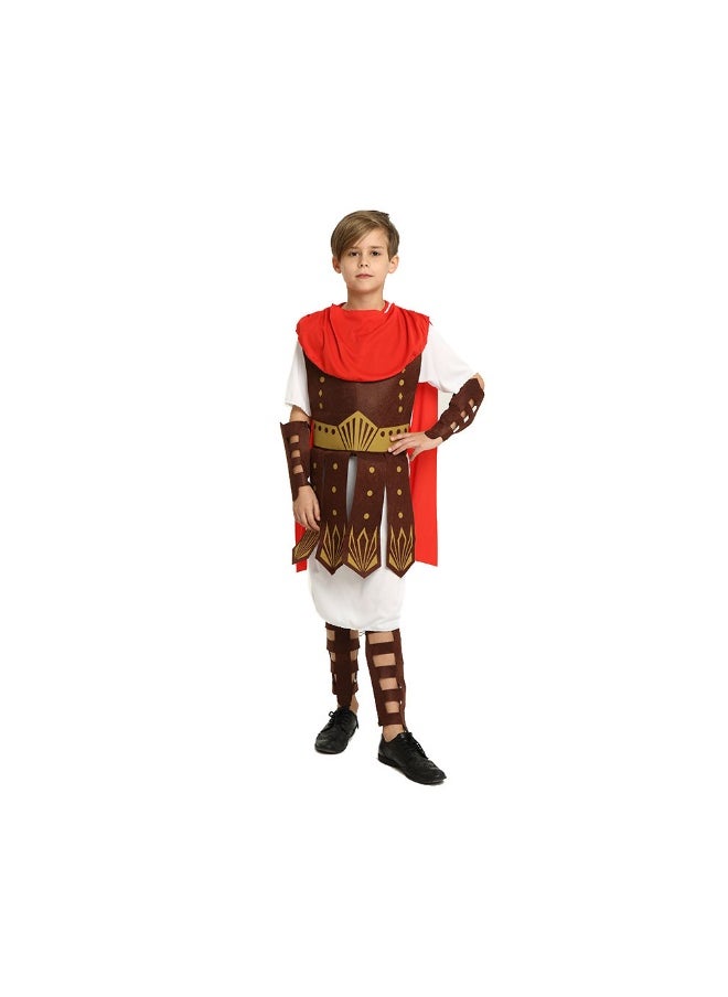 Al Aoyama boy Roman Gladiator Costume Set with plastics Sword & Shield, Red Warrior Halloween Outfit for Boys  Role Play Party Cosplay  - Image 3