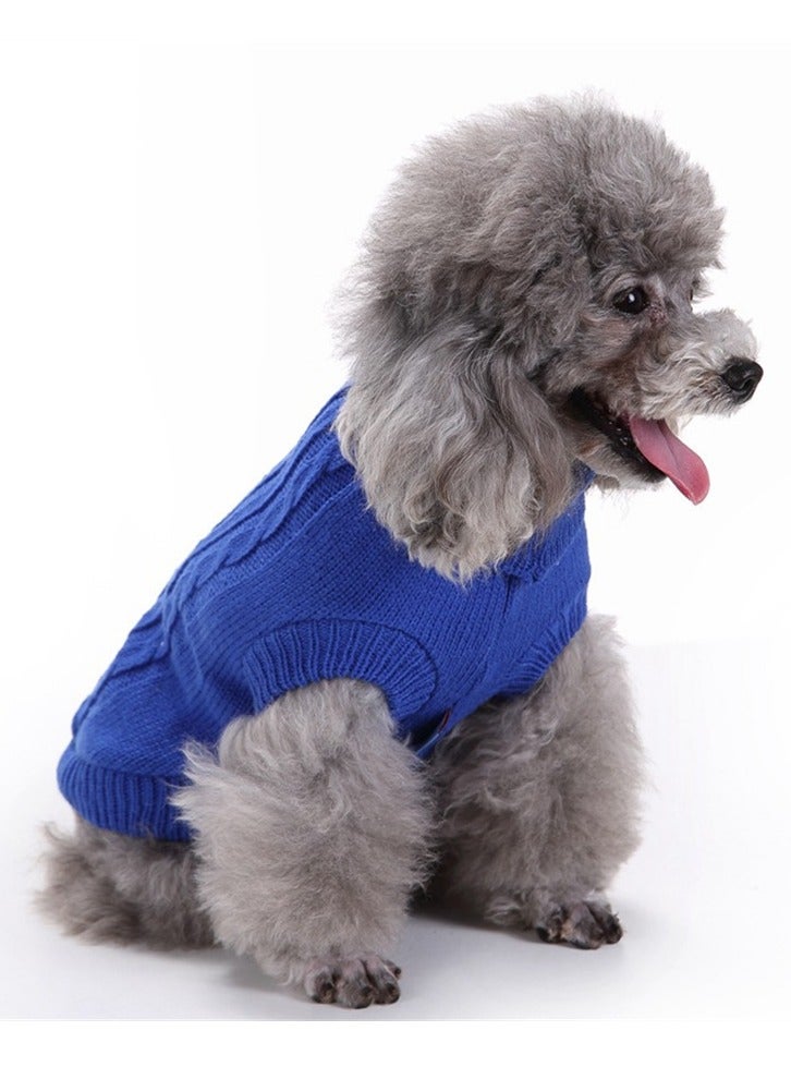 Loquat ملابس الكلاب من سكواليتي إمدادات الحيوانات الأليفة بلون صلب مزخرف بزهور عالية الرقبة لخريف وشتاء B أزرق - Image 1