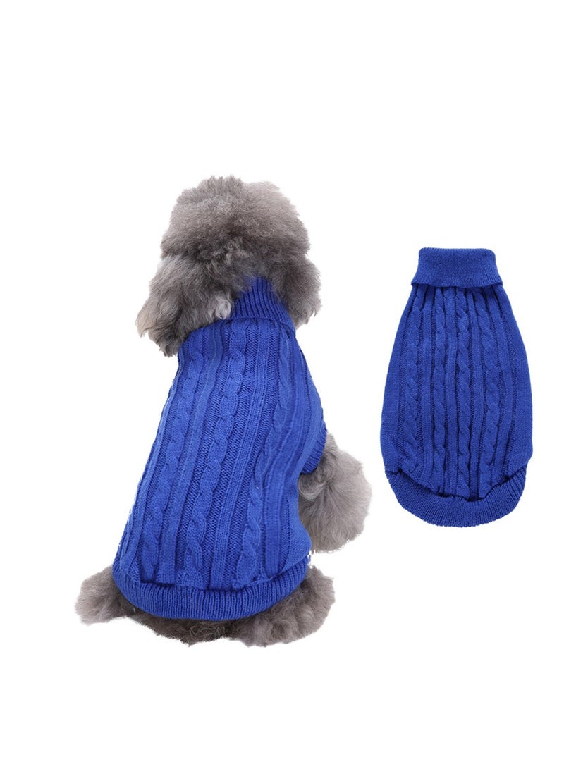 Loquat ملابس الكلاب من سكواليتي إمدادات الحيوانات الأليفة بلون صلب مزخرف بزهور عالية الرقبة لخريف وشتاء B أزرق - Image 2