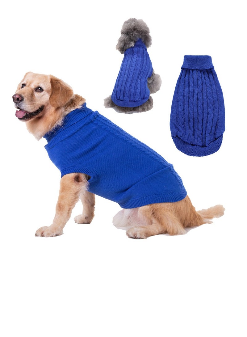 Loquat ملابس الكلاب من سكواليتي إمدادات الحيوانات الأليفة بلون صلب مزخرف بزهور عالية الرقبة لخريف وشتاء B أزرق - Image 3