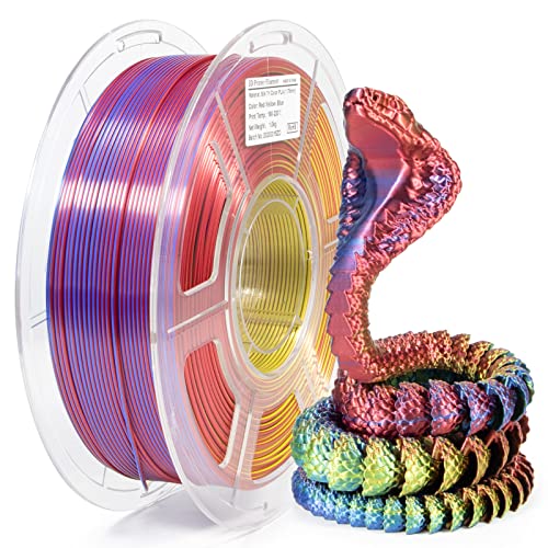 iSANMATE PLA Filament 1.75mm, 3D Printer Filament Silk Red Yellow Blue Color Changing PLA, Silk PLA Tri Colors Filament, 3D Printing Filament +/-0.03mm, 1KG Spool - Image 1
